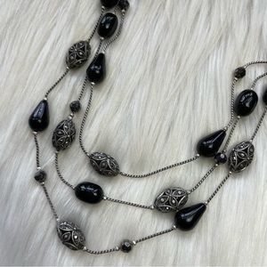 Vintage pewter layered Marcasite Acrylic Bead Necklace